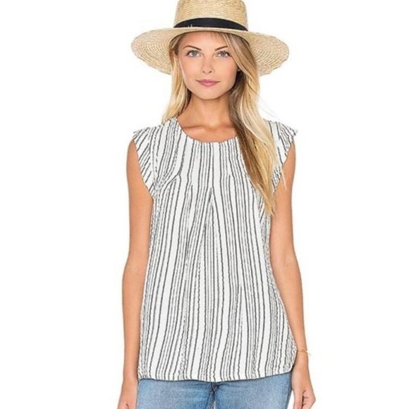 Michael Stars Small White Textured Striped Sleeveless Crewneck Top - Picture 1 of 8